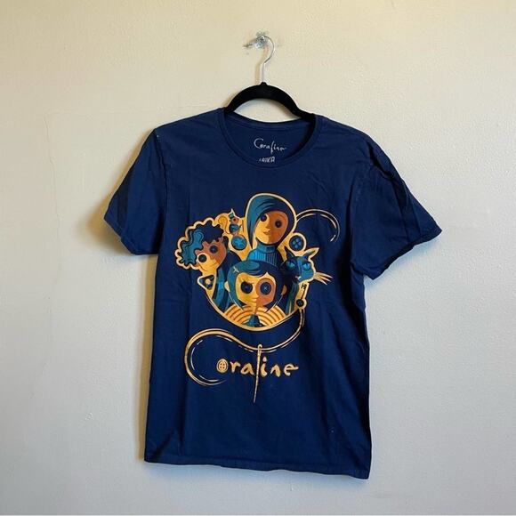 Coraline Laika S short sleeve t-shirt 100% cotton blue orange fandom casual - Picture 1 of 7
